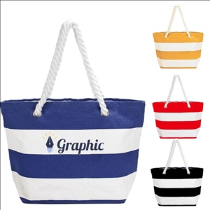 Large Canvas Stripe Beach Tote Bag